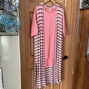 Pink and Black Striped Long Vest with Pink Top